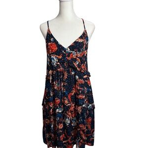Express Sleeveless Blue & Orange Floral Summer Midi Dress S‎
